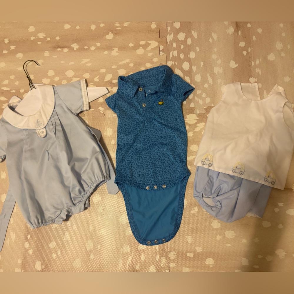 3-6M Blue Baby Romper bundle - Light Blue & Royal Blue